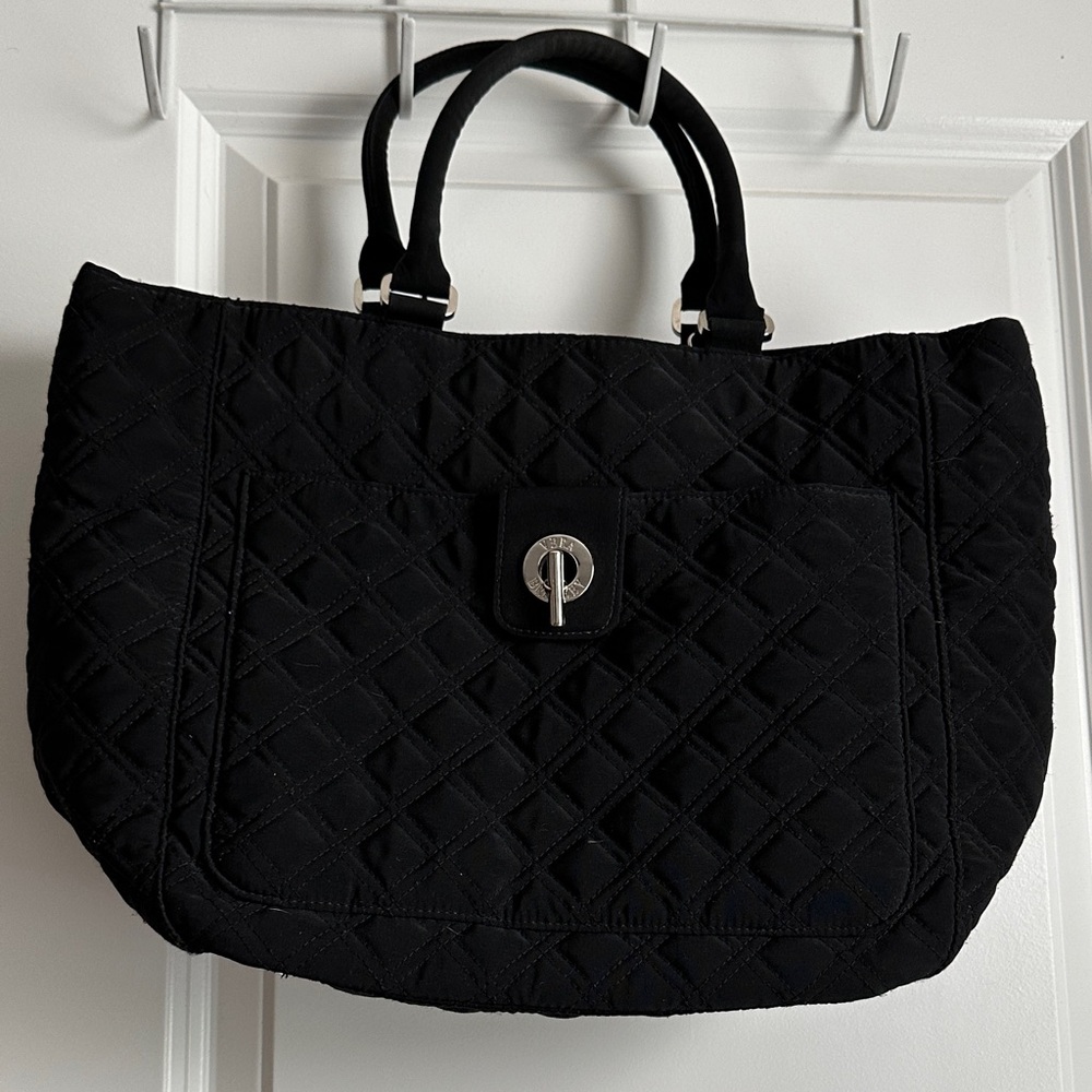 Vera Bradley Black Quilted Tote Bag with Turn-Lock Closure